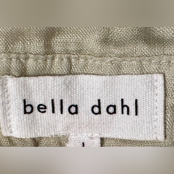 BELLA DAHL EUC Sz L 100% Linen Flowy Pocket Button Down Shirt, Tan - Picture 2 of 5